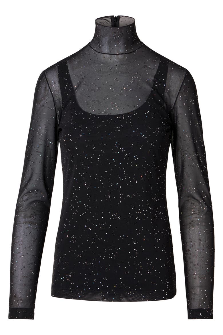 Metallic Starry Sky Tulle Mock Neck Top, Alternate, color, METALLIC SILVER
