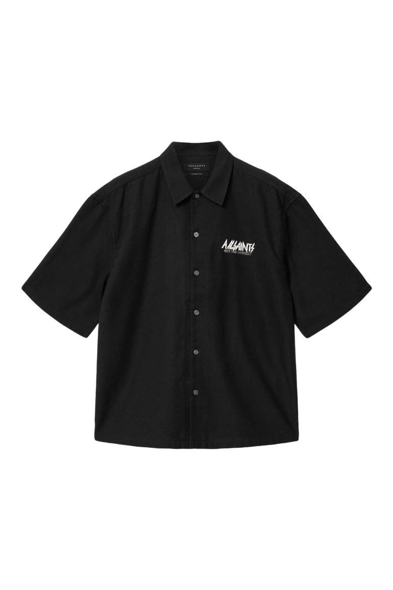 Synth Short Sleeve Button-Up Shirt, Alternate, color, ORCA BLACK