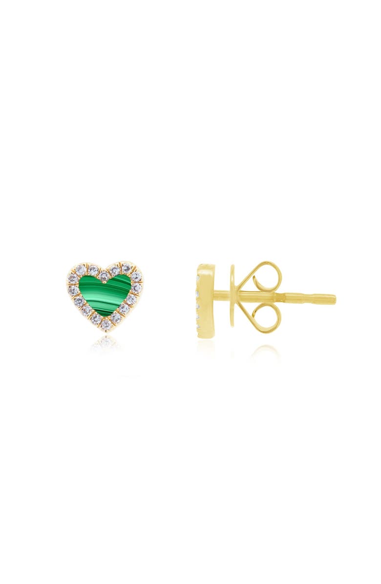 The Lovery Fine Jewelry Malachite Diamond Halo Heart Stud Earrings, Main, color, Malachite
