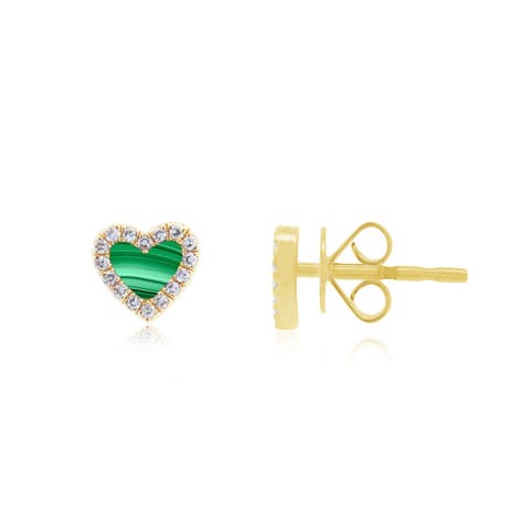 Malachite Diamond Halo Heart Stud Earrings