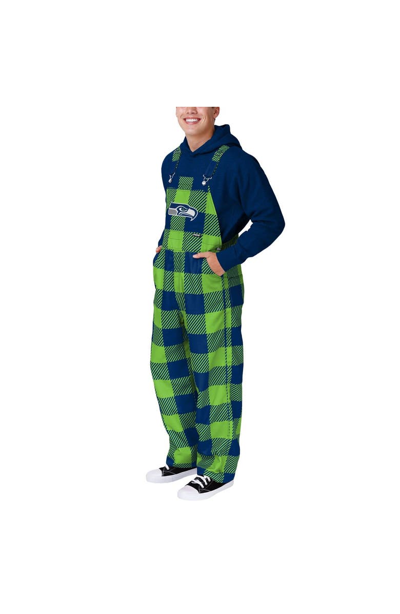 FOCO Men's FOCO  Navy Seattle Seahawks Big Logo Plaid Overalls, Main, color, 