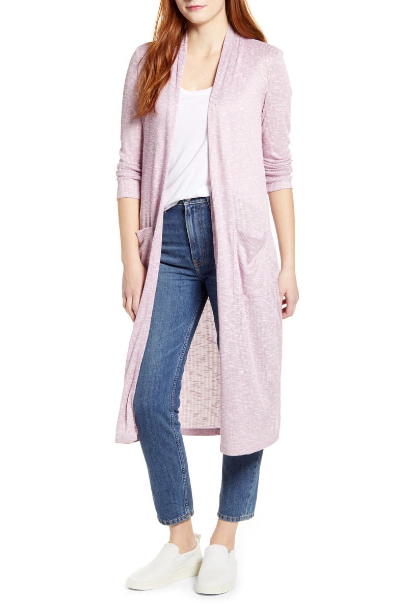 Bobeau Ribbed Knit Long Cardigan, Main, color,
