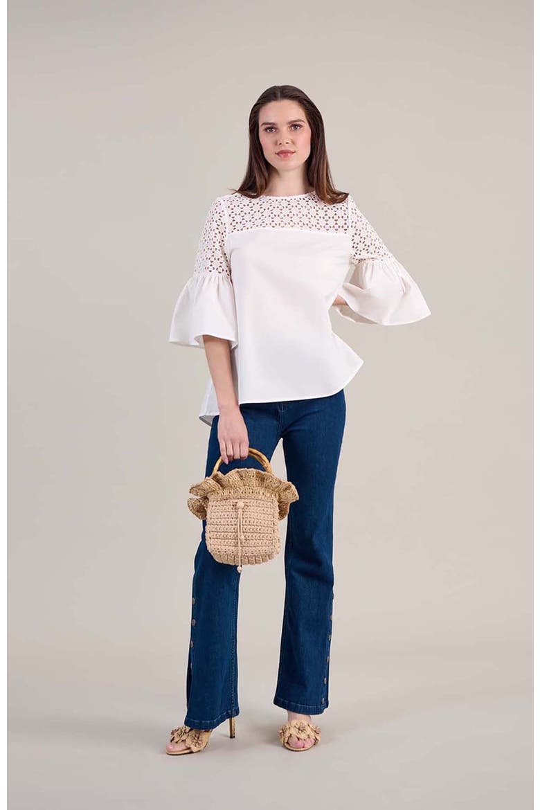 Women's  Piper White Top With Sheer Mesh Sleeves, Alternate, color, White