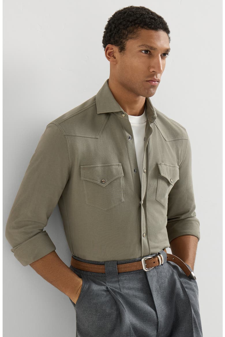 Cotton piqué Western shirt, Alternate, color, Military