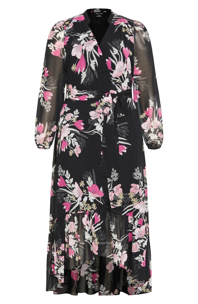 City Chic Samara Long Sleeve Wrap Maxi Dress, Alternate, color,