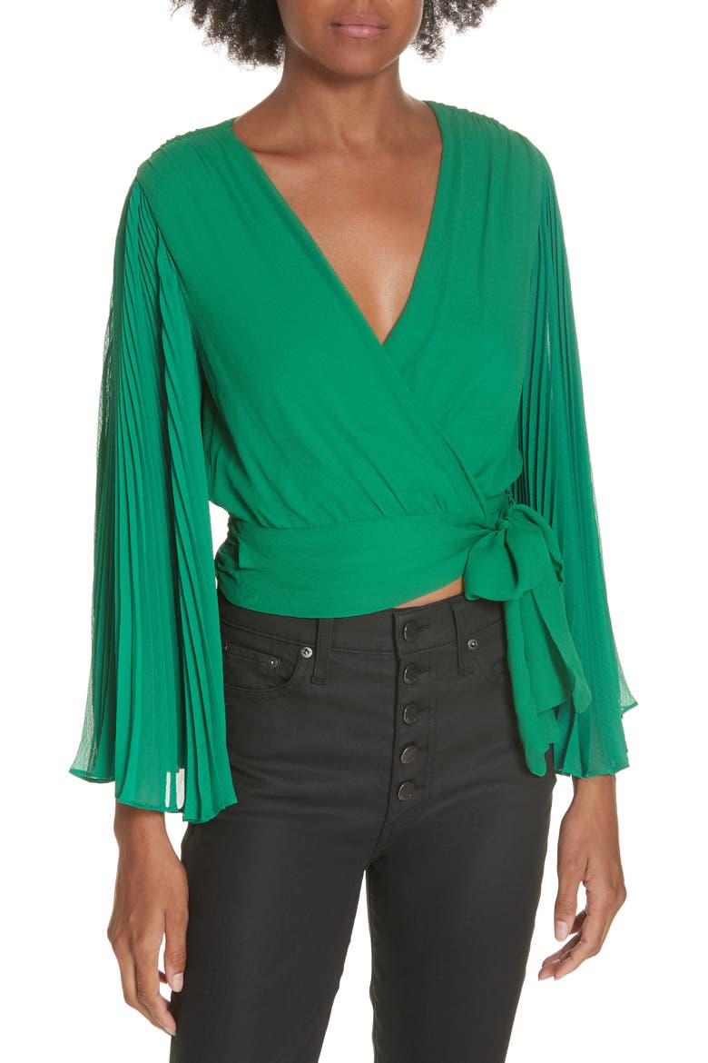 Bray Pleat Sleeve Wrap Top, Main, color, JUNIPER