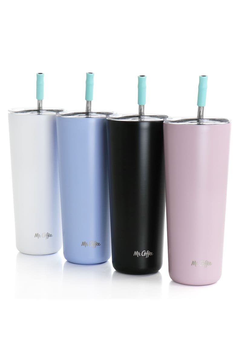 Mr. Coffee Java Quest 4 Piece 23 oz Stainless Steel Tumbler Set with Lids and Straws, Alternate, color, Blue