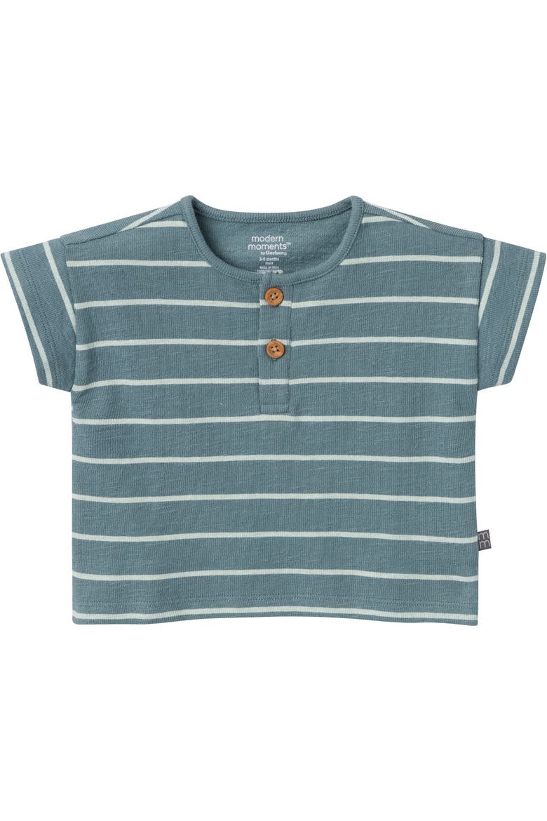 Henley Shirt and Shorts Set, Alternate, color, Teal Stripe