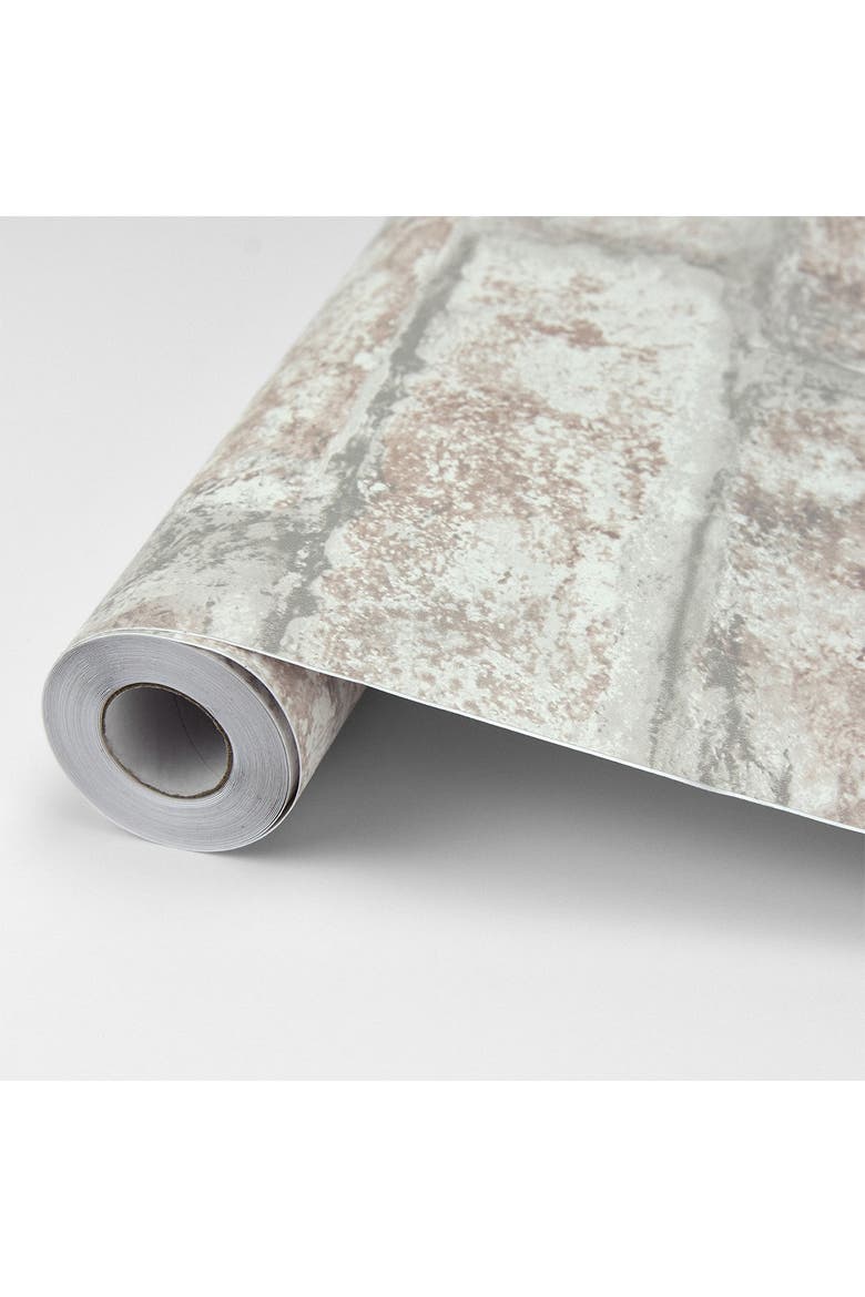 White Washed Denver Brick Peel & Stick Wallpaper, Alternate, color, BROWN