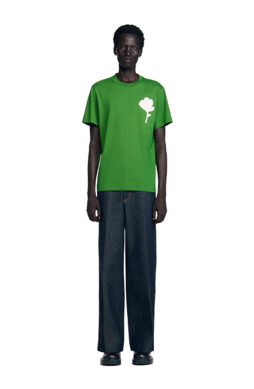 Sandro T-shirt With Flower Patch In Green