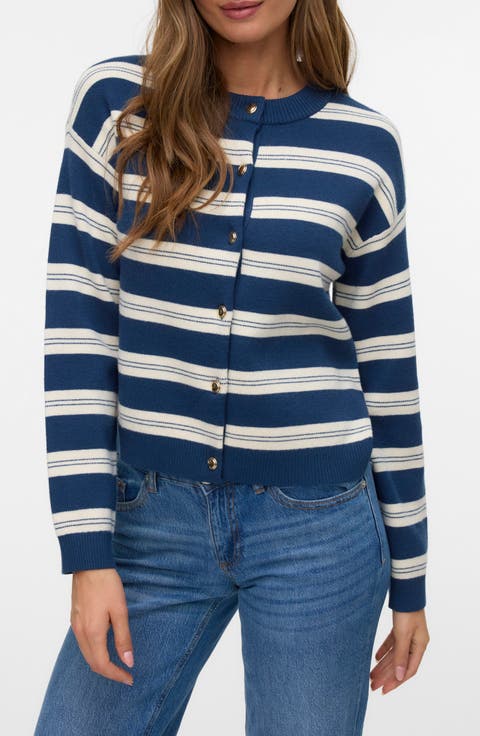 Stripe Button Front Crop Cardigan