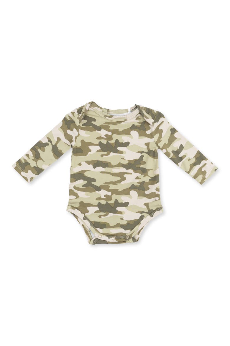 Camouflage Long Sleeve Bodysuit, Main, color, GREEN
