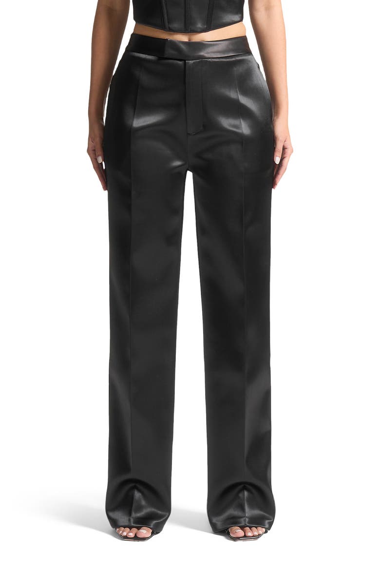 Bella Satin Tailored Trousers, Alternate, color, Black