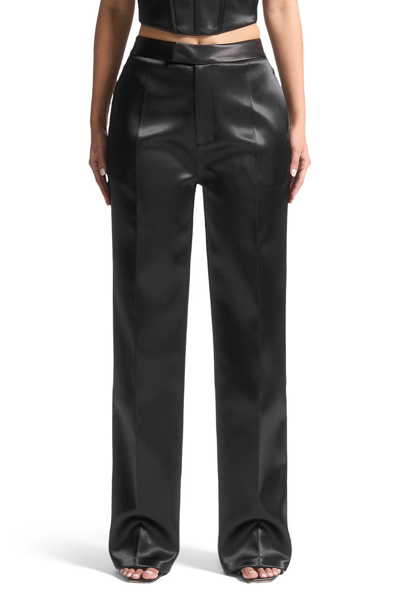 Manière De Voir Bella Satin Tailored Trousers, Alternate, color, Black