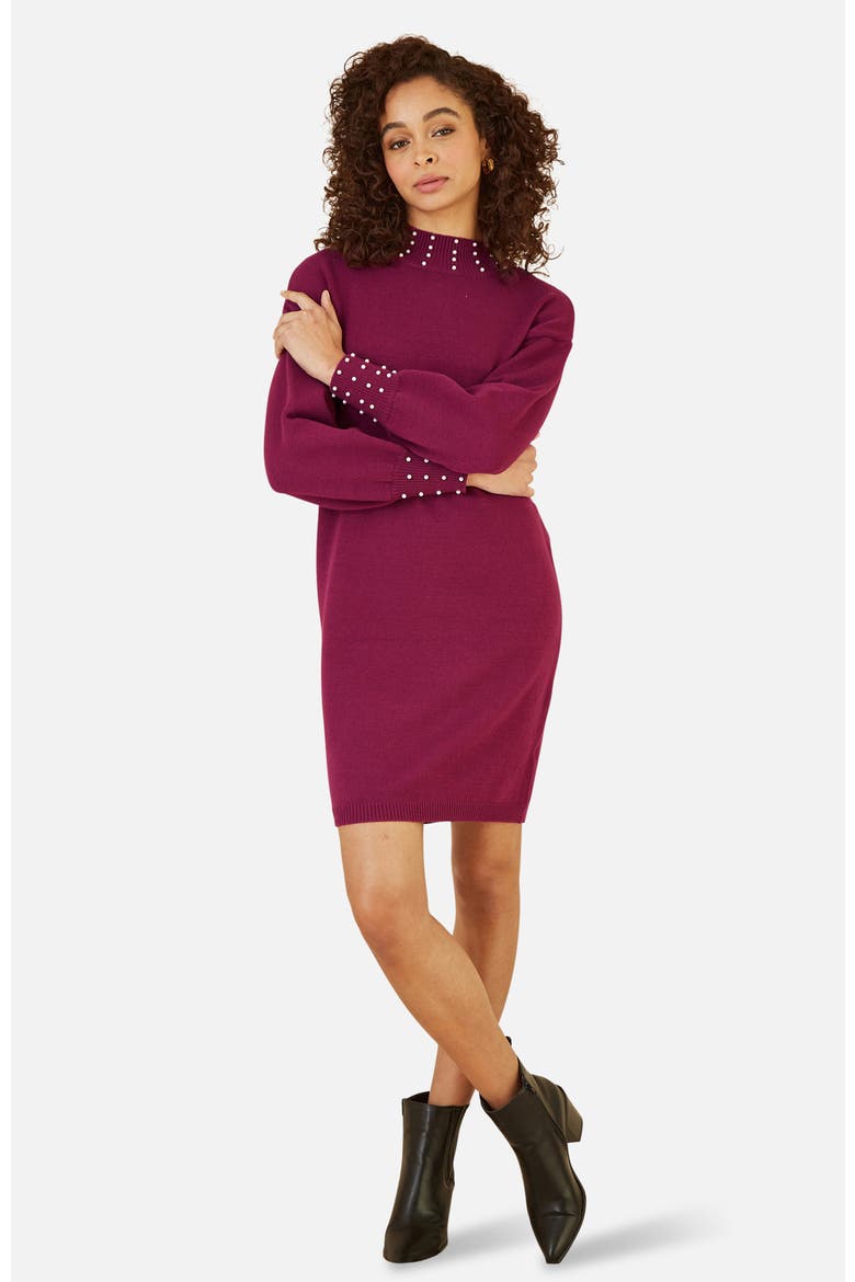 Bead Detail Knitted Sweater Dress, Main, color, Burgundy