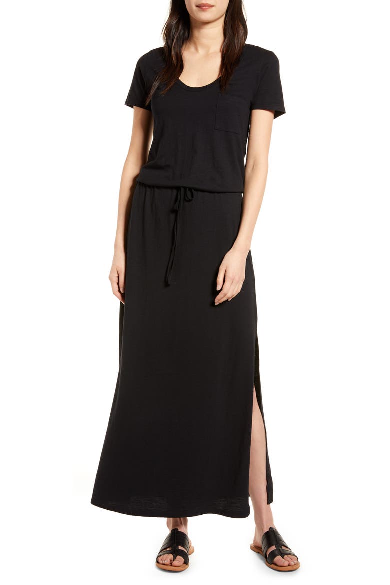 Cotton Blend Maxi Dress, Main, color, BLACK