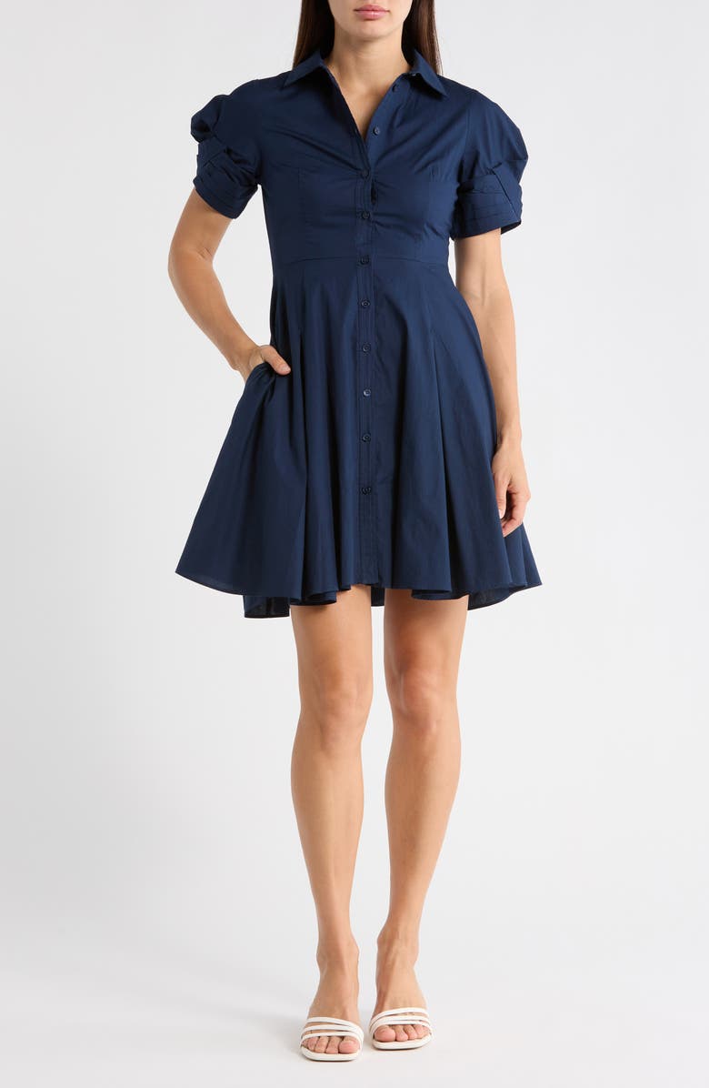 Ted Baker Balloon Sleeve Shirtdress, Main, color, Classic Navy