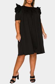 L I V D Zaya Puff Sleeve Pleated Shift Dress