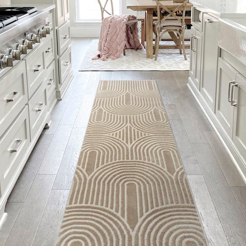 Jonathan Y Ariana Midcentury Art Deco Striped Arches Two-tone High-low Area Rug In Beige/cream