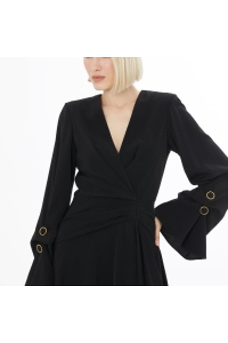 Pleated Front Midi Dress with Concealed Back Zip, Alternate, color, Black
