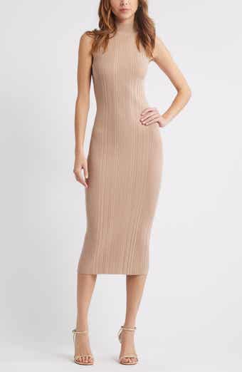 Open Edit Sculpt Mock Neck Rib Midi Dress