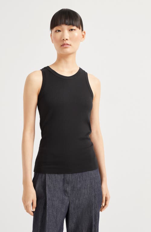 Brunello Cucinelli Black Sleeveless Top With Round Neck And Monil Detail On The Rear In Cotton Stretch Woman In Black