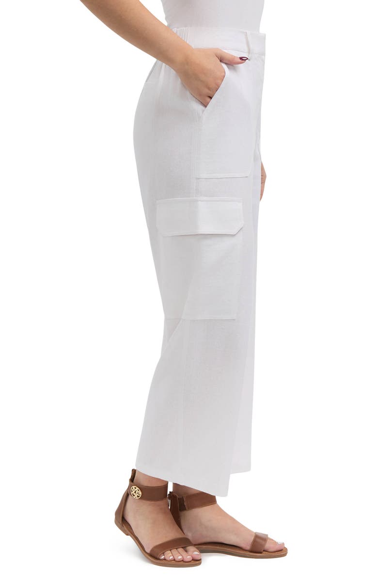 Ellen Tracy Wide Leg Linen Blend Cargo Pants, Alternate, color, White