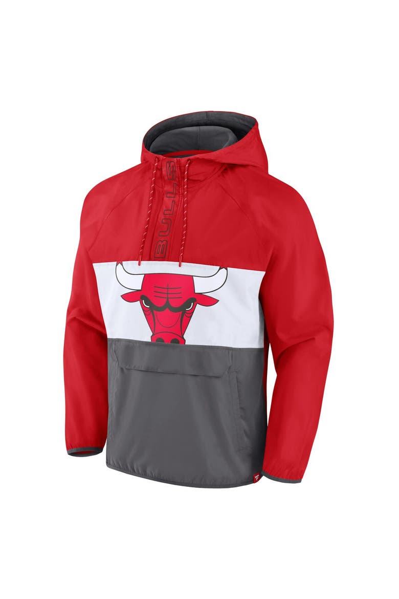 Men's Fanatics Branded  Red/Gray Chicago Bulls Anorak Flagrant Foul Color-Block Raglan Hoodie Half-Zip Jacket, Alternate, color, Red