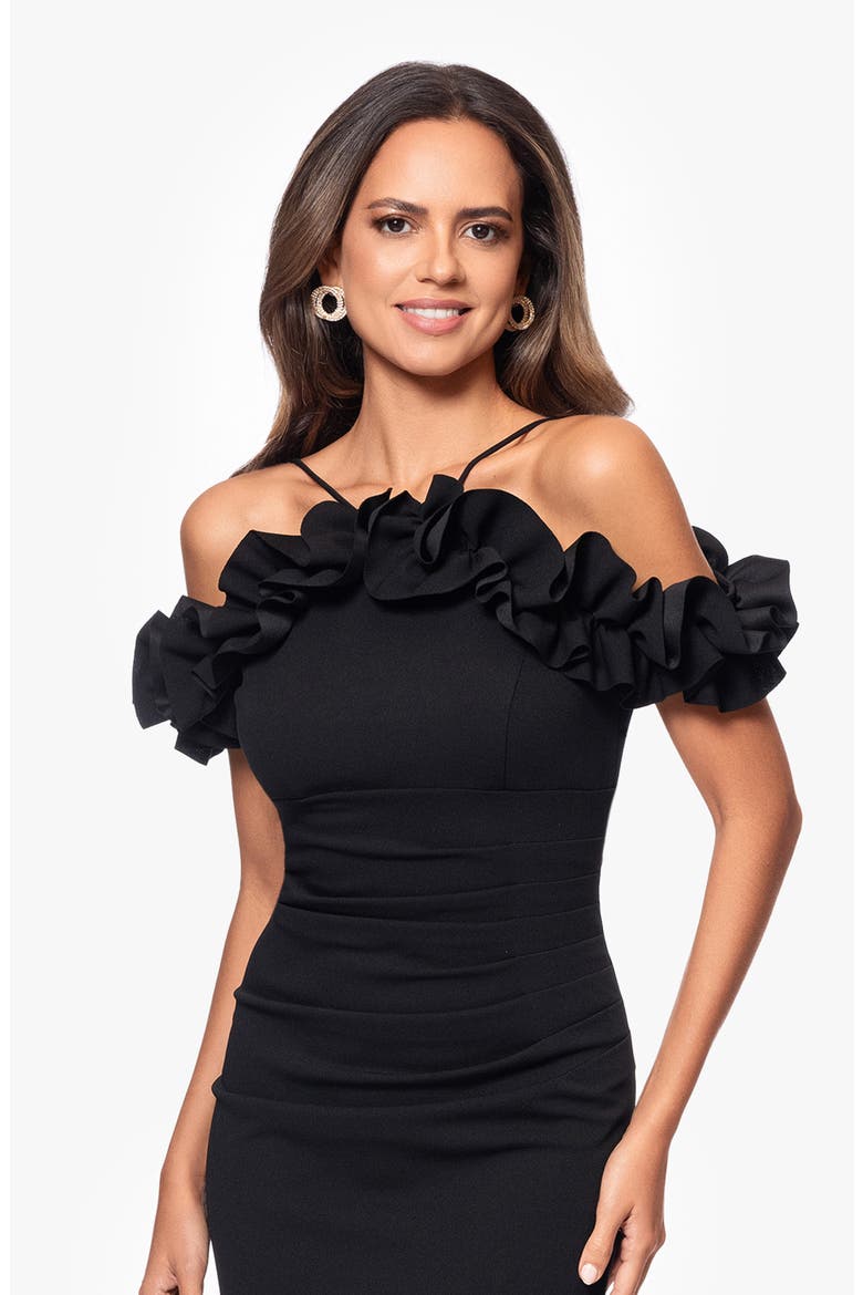Ruffle Detail Crepw Body-Con Gown, Alternate, color, BLACK
