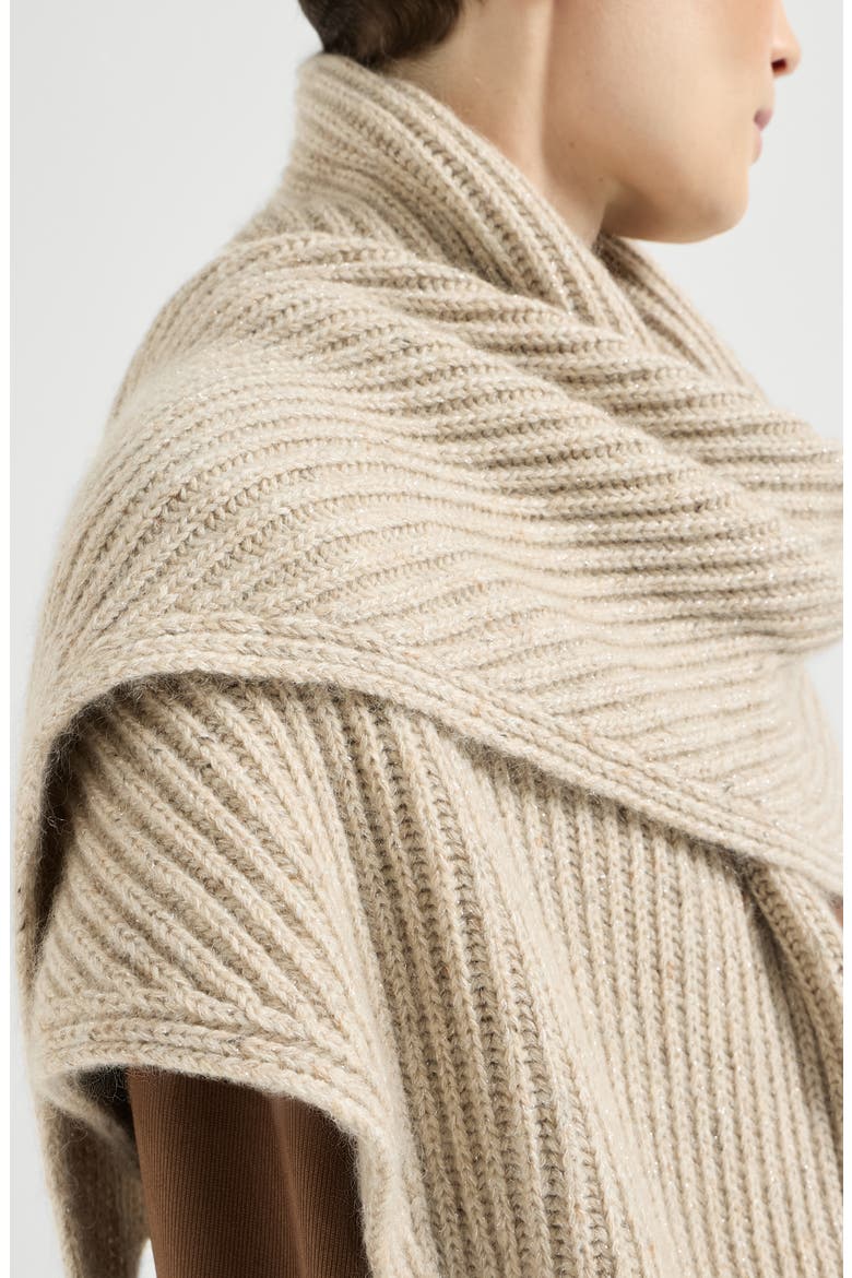 Sparkling cashmere, wool and mohair rib knit shawl, Alternate, color, Ecru