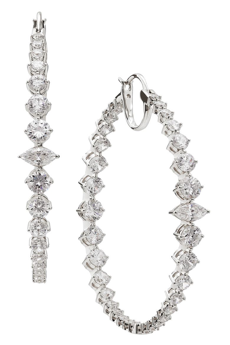 Leah Statement Hoop Earrings, Main, color, RHODIUM