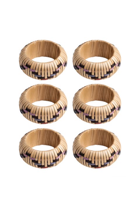 Lotus Wood Napkin Ring Set Of 6