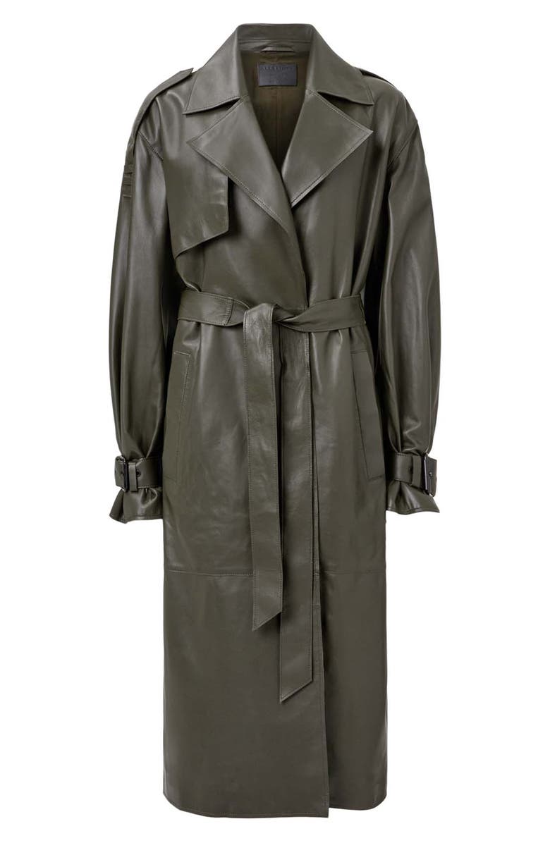 AllSaints Inez Leather Trench Coat, Alternate, color, 