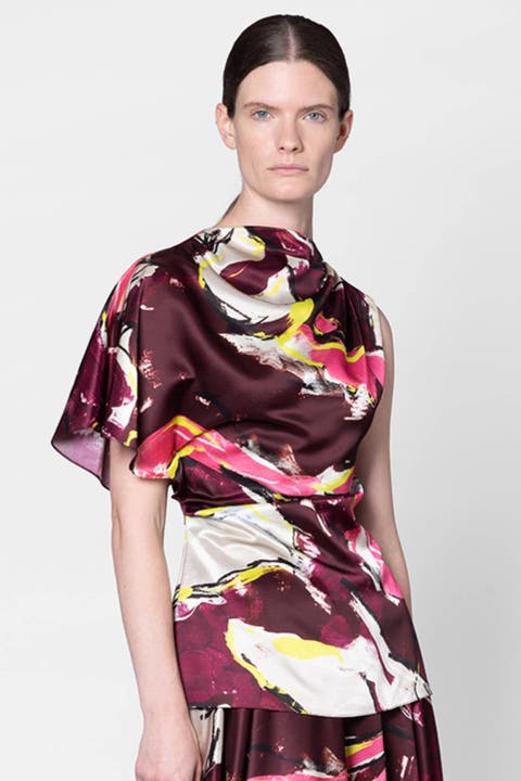 Nomi Satin Draped One-Shoulder Top