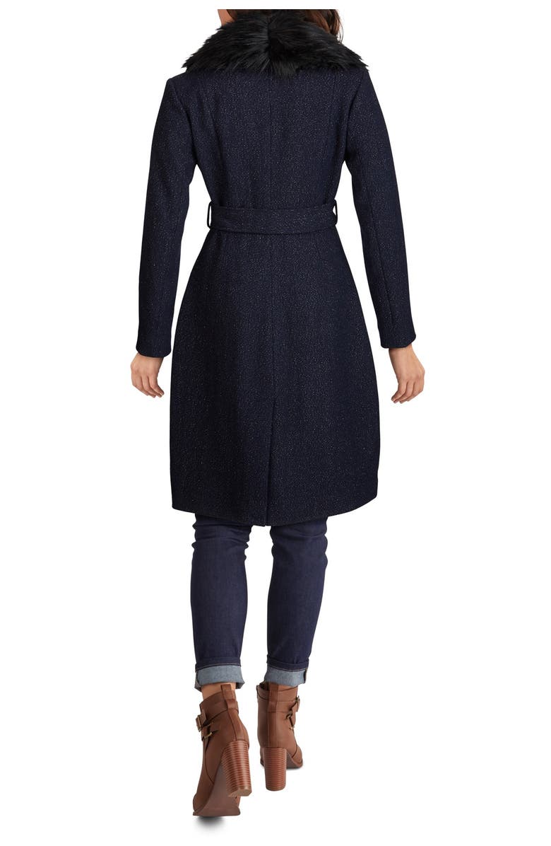 GUESS Faux Fur Shawl Collar Belted Wool Coat, Alternate, color, 