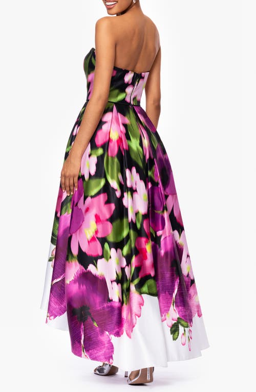BETSY & ADAM BETSY & ADAM STRAPLESS HIGH-LOW GOWN 