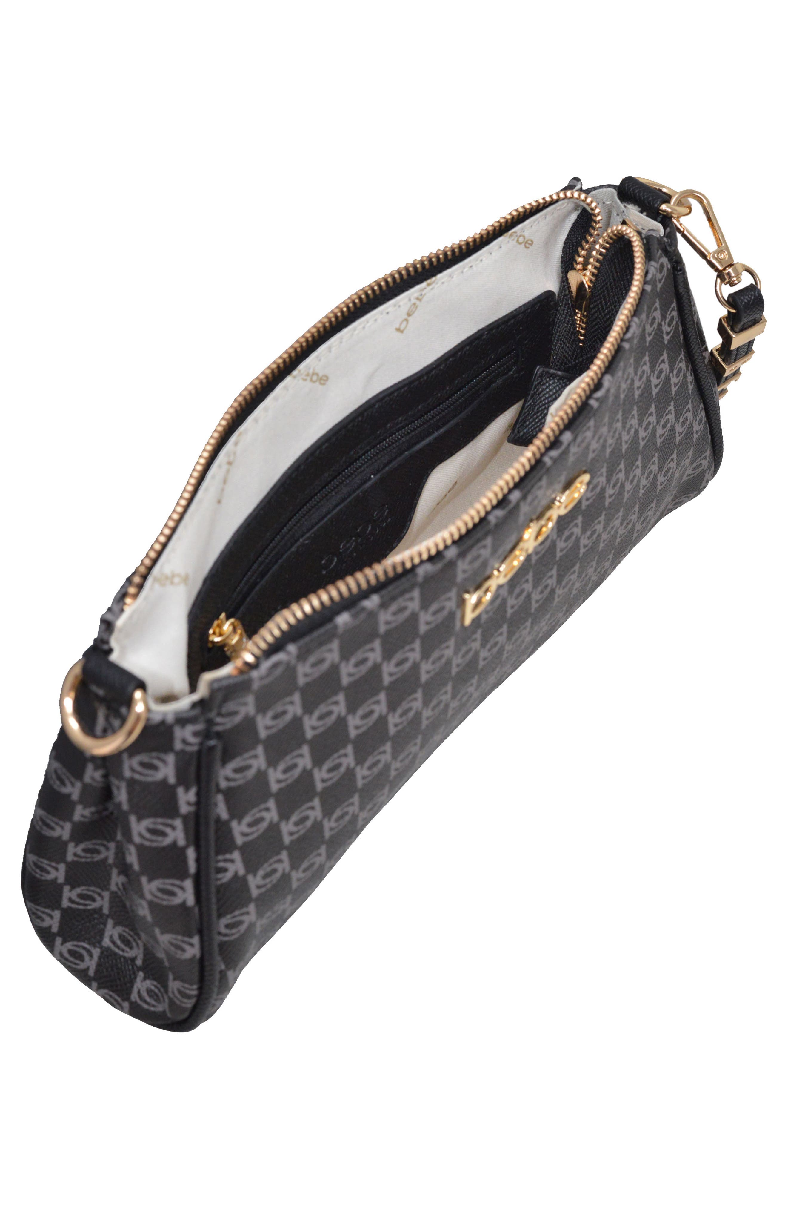 bebe Adela Monogram Crossbody Bag, Alternate, color, Black