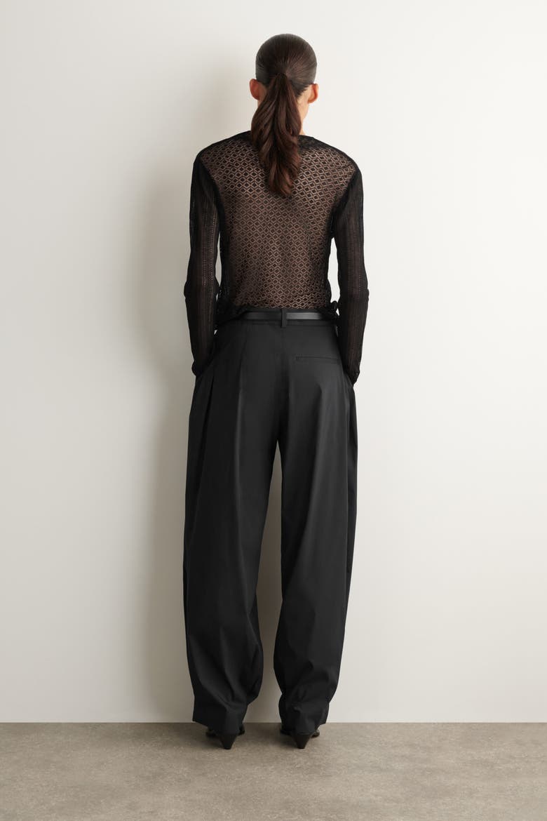 Pleated Cotton-blend Balloon Pants, Alternate, color, BLACK
