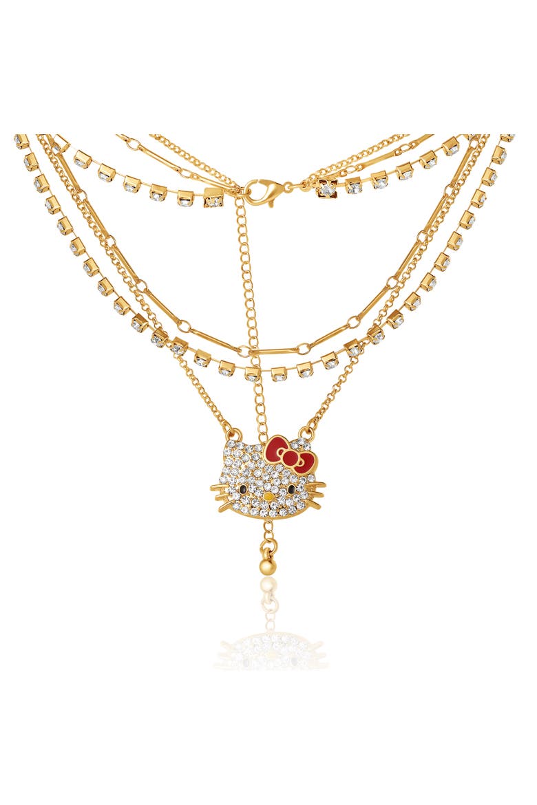 Double Chain Necklace with Crystal Embellished Charm, Alternate, color, Gold Tone