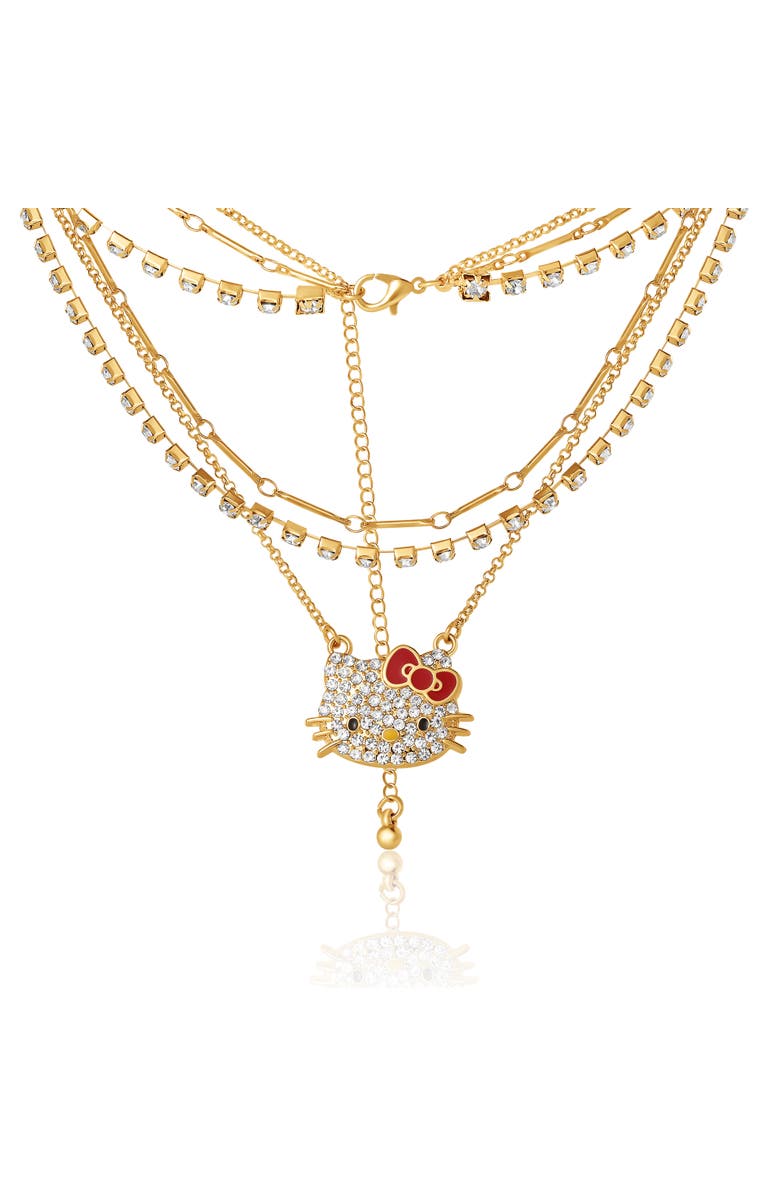 Hello Kitty Double Chain Necklace with Crystal Embellished Charm, Alternate, color, Gold Tone