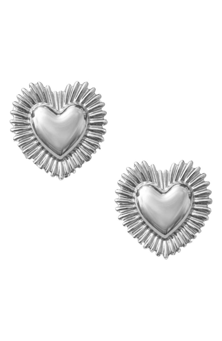 IMBER Oversize Puffy Heart Statement Earrings, Alternate, color, Silver