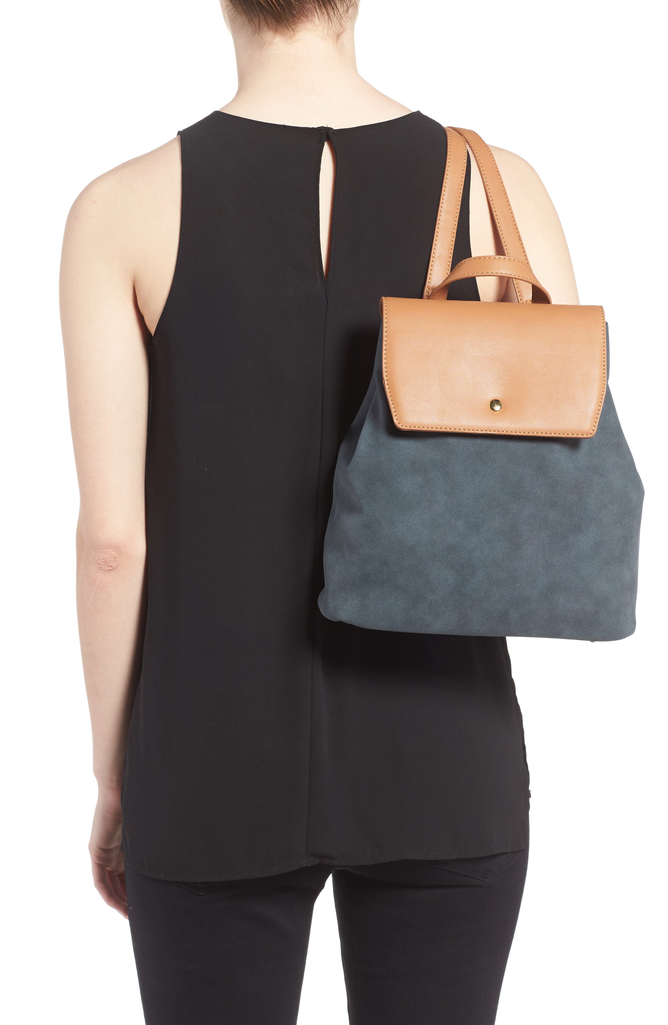 Two Tone Faux Leather Backpack, Alternate, color, MIDNIGHT BLUE