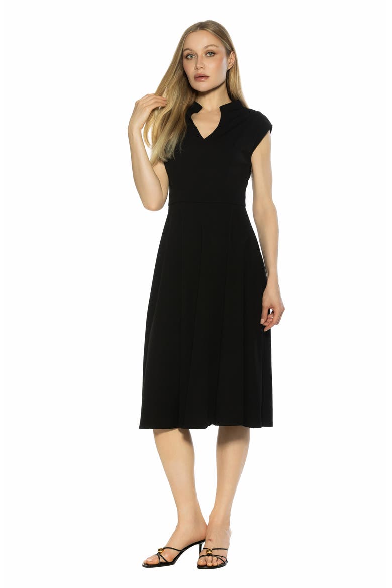 Yara Cap Sleeve Midi Dress, Alternate, color, BLACK