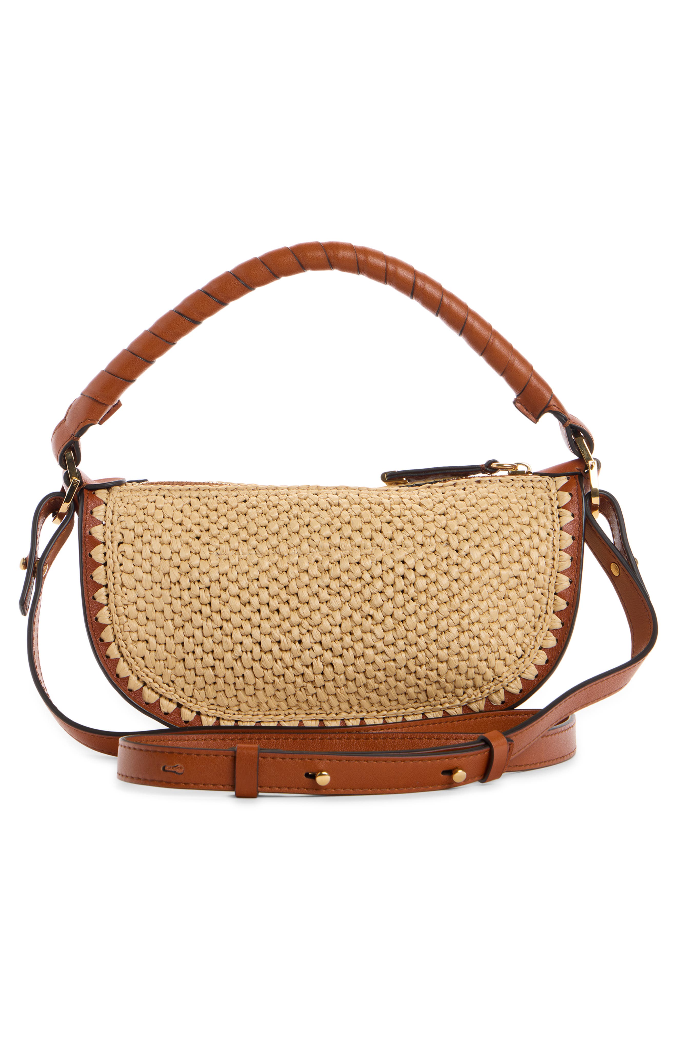 Chloé Mini Marcie Raffia Effect Shoulder Bag, Alternate, color, Clay Brown
