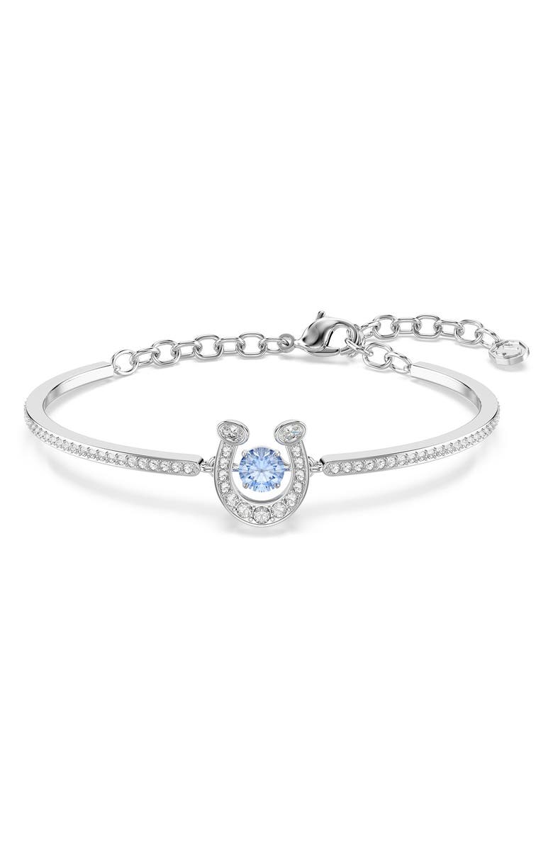 Swarovski Symbolica Swarovski Dancing Crystal Horseshoe Bangle Bracelet, Main, color, 