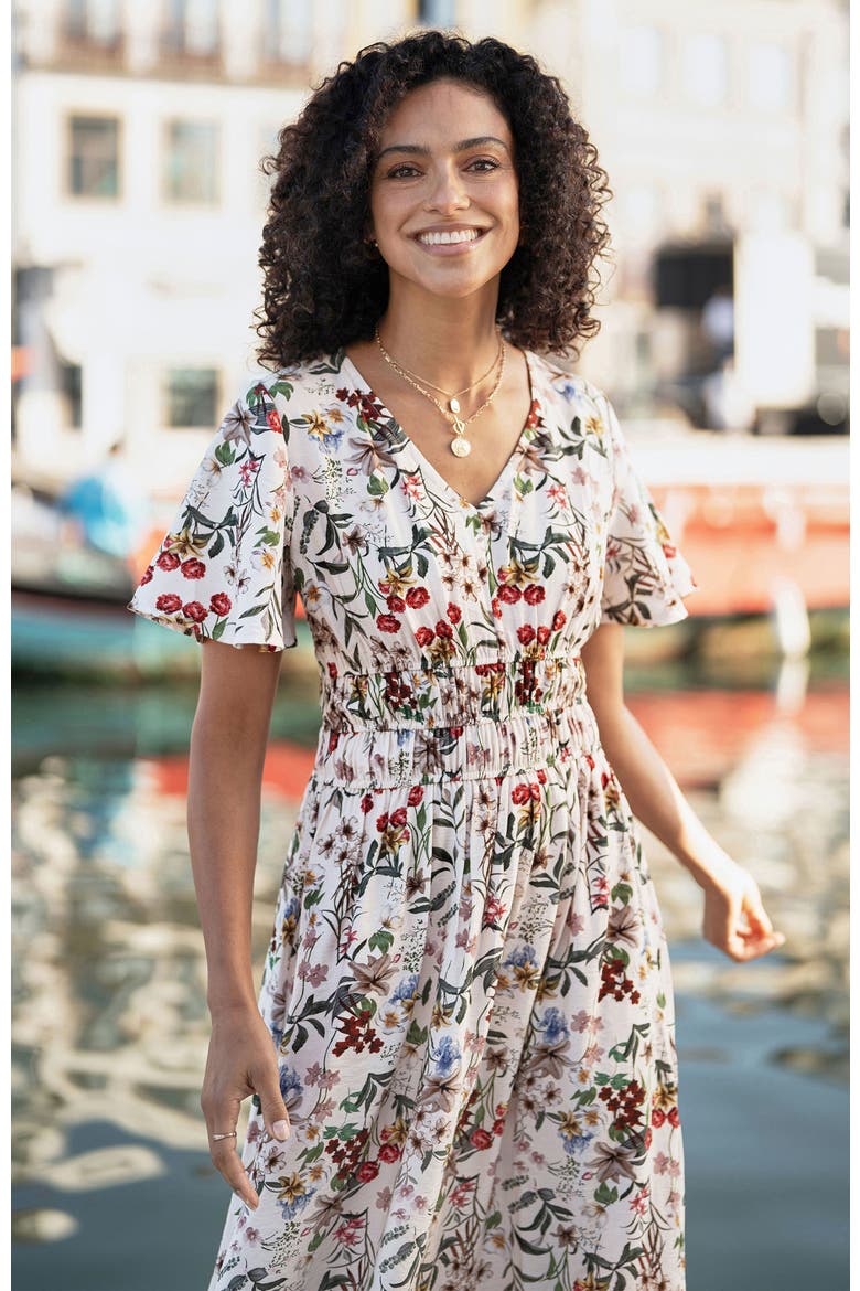 Botanical Print Midi Dress, Alternate, color, Ivory
