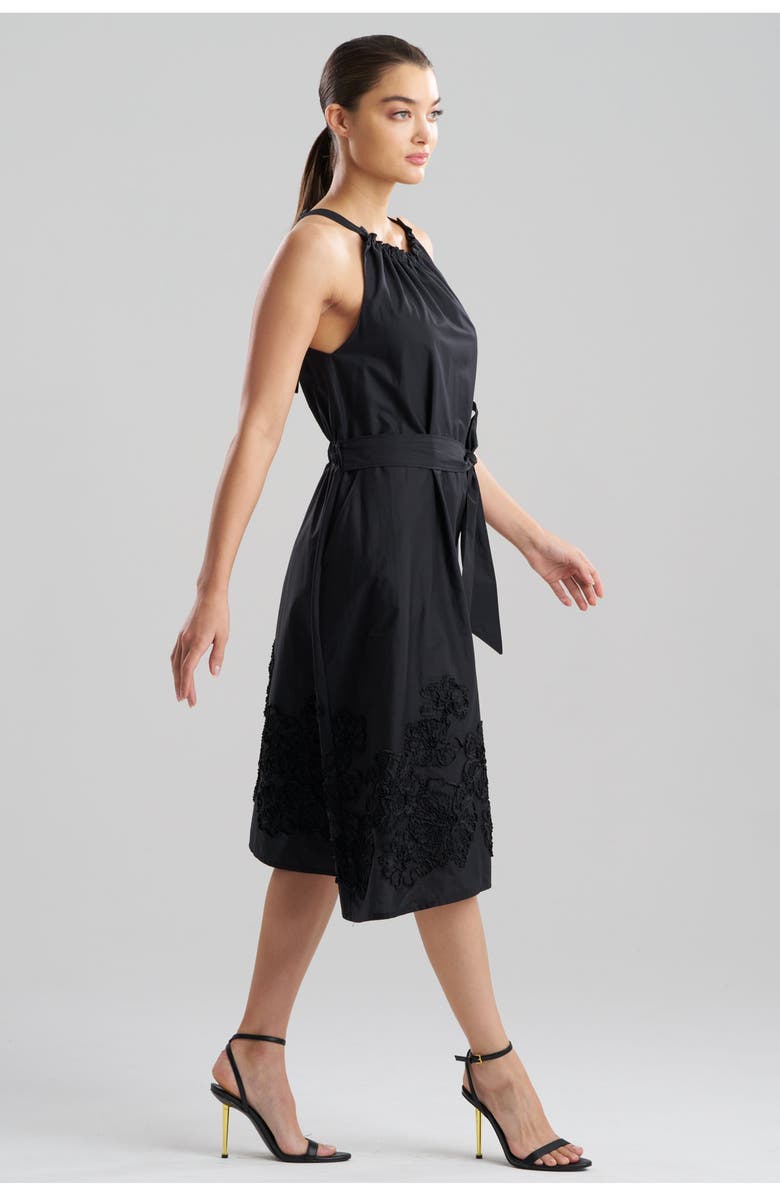 N Natori Carnation Embroidery - Cotton Voile Halter Neck Dress, Alternate, color, Black