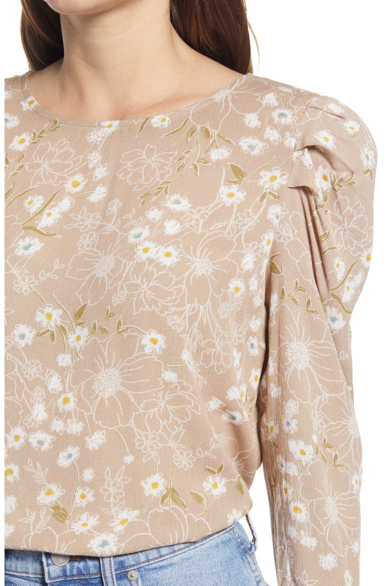 Floral Pleated Sleeve Top, Alternate, color, STONE SKETCHD FLORAL