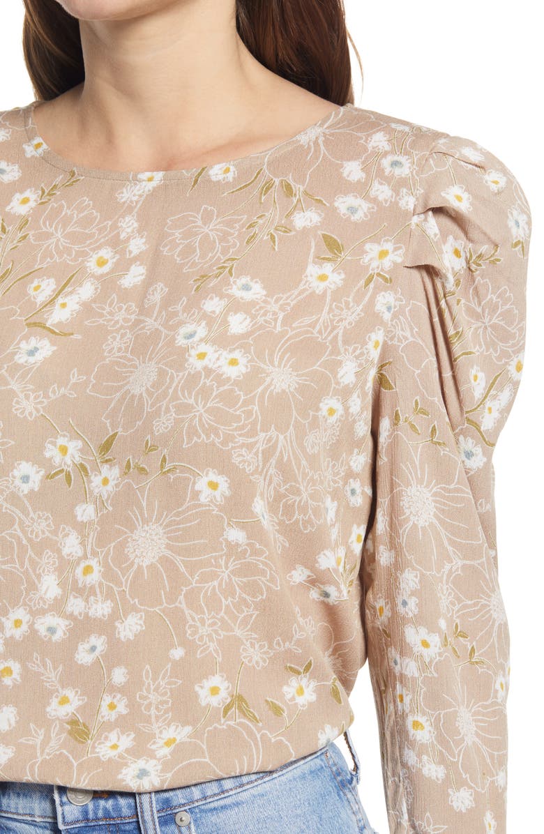 GIBSONLOOK Floral Pleated Sleeve Top, Alternate, color, Stone Sketchd Floral