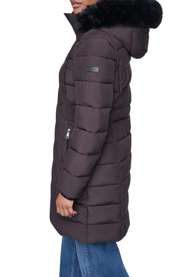 Hooded Puffer Coat with Faux Fur Trim, Alternate, color, BITTER